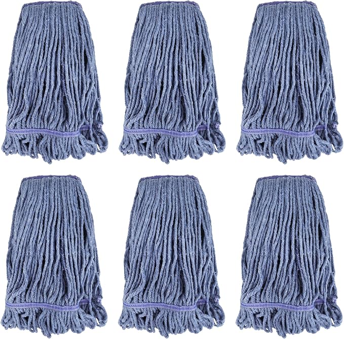 Commercial Heavy Duty Mop Heads Replacement: 6 Packs Industrial Wet Mop Head for Floor Cleaning - Commercial Products Looped End String Head Refills