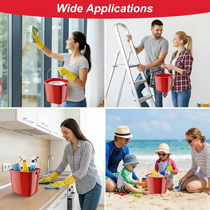 6 Pcs 3 Quart Small Bucket Square Detergent Sanitation Bucket Plastic Small Cleaning Pail with Handles Stackable Utility for Home, Office, Kitchen, School, Commercial Use, Food Service（Red）