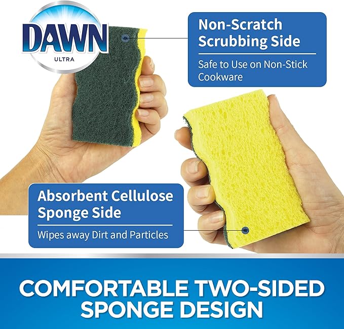 Dawn Heavy Duty Kitchen Dish Sponges, Green/Yellow (Pack of 3)