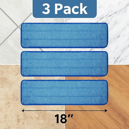 3 Pack of 18 inch Microfiber Mop Pad Universal for Commercial/Industrial/Professional use. Fits 16-18 Inch Heads Heavy Duty Wet & Dry Cleaning Reusable Mop Refills Fit for Most Flat Mops