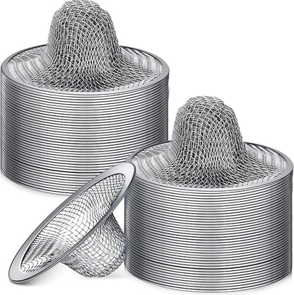 Shimeyao 100 Pcs 2.75 Mesh Sink Strainers Stainless Steel Drain Strainer Mesh Shower Drain Hair Catchers for Bathroom Kitchen for Lavatory Balcony Laundry Mop Pool RV Sink