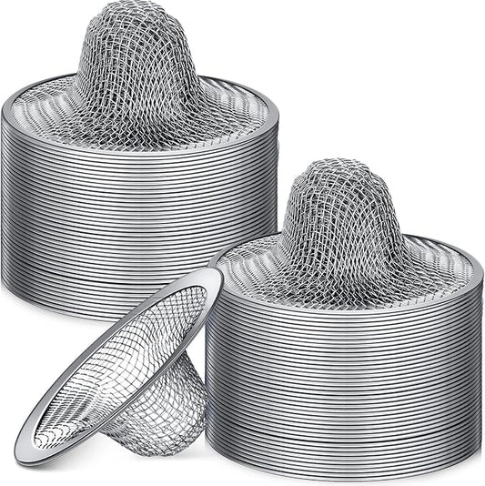 Shimeyao 100 Pcs 2.75 Mesh Sink Strainers Stainless Steel Drain Strainer Mesh Shower Drain Hair Catchers for Bathroom Kitchen for Lavatory Balcony Laundry Mop Pool RV Sink