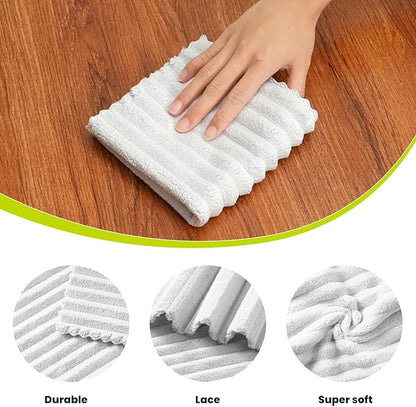 Kitchen Dish Cloths,Super Absorbent Coral Velvet Dish Towels,Quick Drying Kitchen Towels No Lint Dish Rags,Reusable Household Microfiber Cleaning Cloth,12X12 inches(12 Pack,Light Grey Streak)