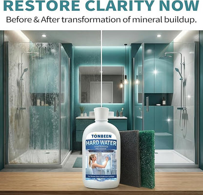 Hard Water Stain Remover Paste with Polishing Pads Calcium & Limescale Cleaner for Shower Glass, Shower Doors & Tiles, Includes 800 & 1200 Grit Pads, 500ml, 16.9fl oz