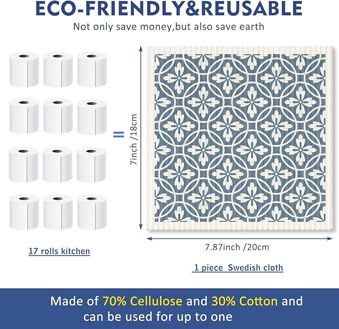 Cunhill 9 Pcs Swedish Kitchen Dishcloths Absorbent Swedish Dish Towels Blossoms Flower Soft Reusable Towels Cleaning Sponge Cloth Quick Drying Kitchen Dish Rags(Japanese)
