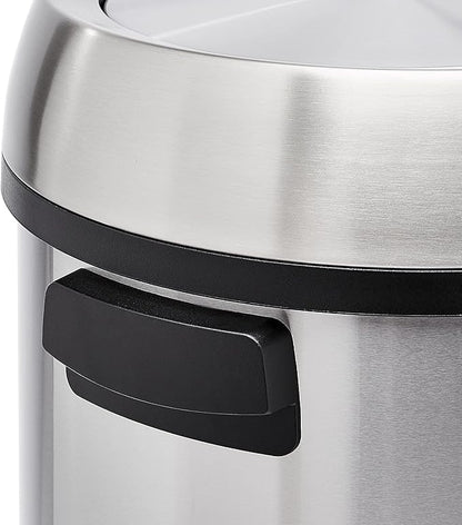 Amazon Basics Round Stainless Steel Trash Can with Swing Lid, Fingerprint and Smudge Resistant, 65 Litre/17.2 Gallon, Silver, Black