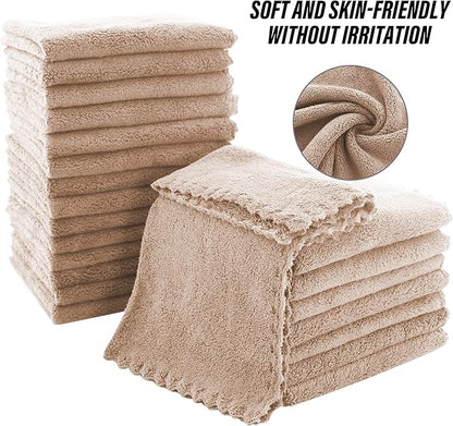 MOONQUEEN Ultra Soft Premium Washcloths Set - 12 x 12 inches - 24 Pack - Quick Drying - Highly Absorbent Coral Velvet Bathroom Wash Clothes - Use as Bath, Spa, Facial, Fingertip Towel (Brown)