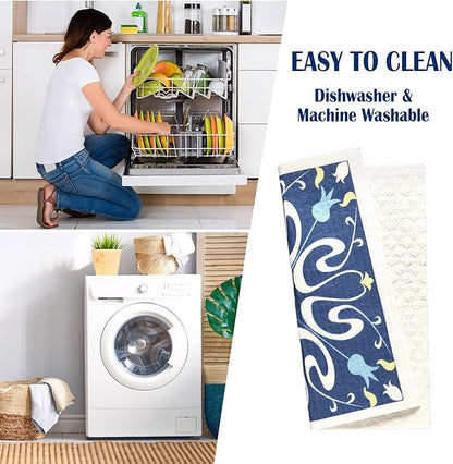 WILLBOND 9 Pieces Blue Style Swedish Kitchen Dishcloths Reusable Absorbent Hand Towels Sponge Cloth for Baking Cooking Kitchen Home Decoration Housewarming Gift