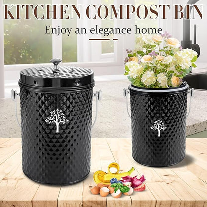 AOSION Countertop Compost Bin Kitchen，Odorless Indoor Compost Bin with Lid and 50 Pack Compost Bags,Compost Bucket Composter Container for Food Waste,Black