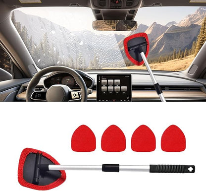Car Wash Brush with Long Handle, Windshield Cleaning Tool, Car Washing Mop Kit Mitt Sponge Car Cleaning Supplies Kit, Microfiber Towel Gloves Universal for Cars RV SUV Truck Office (Red)
