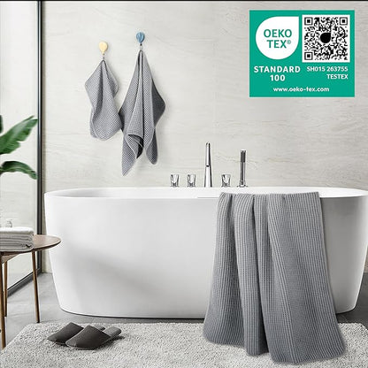 POLYTE 430 GSM Microfiber Quick Dry Lint Free Oversize Bath Towel Set, 6 Piece (Waffle Weave)