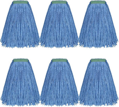 Matthew Cleaning 16oz 6Pack Cotton Floor Mop,Cotton Looped-Open String Heavy Duty String Mop Refills, Universal Headband Blend,Mop Head Replacement for Home, Industrial and Commercial Use(Blue)