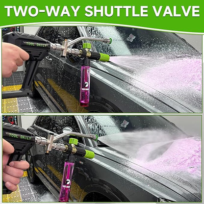 Tool Daily Short Pressure Washer Gun with Mini Foam Cannon, Dual Connector Accessory, 5 Power Washer Nozzle Tips, 1/4 Inch Quick Connect