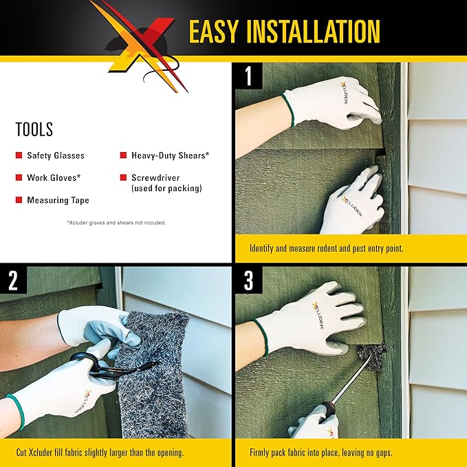 Xcluder Rodent Control Fill Fabric; Black 3 Rolls of Stainless Steel Wool Blend Prevent Rats and Mice from Entering Homes & Commercial Properties