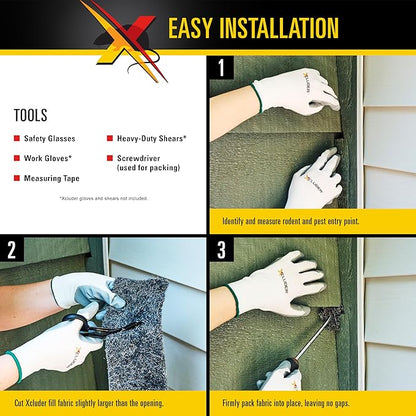 Xcluder Rodent Control Fill Fabric; Black 3 Rolls of Stainless Steel Wool Blend Prevent Rats and Mice from Entering Homes & Commercial Properties