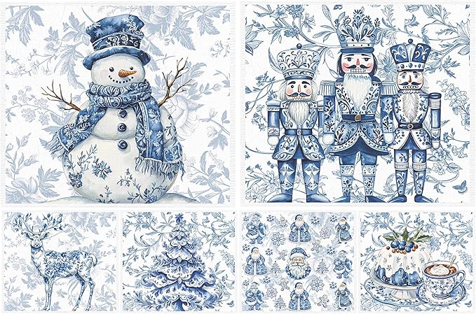 Christmas Swedish Dishcloths for Kitchen - 6PCS Blue Christmas Swedish Cloths for Washing Dishes, Nutcracker Snowman Washable Cleaning Sponge Gifts, Xmas Reusable Dish Towels for Home
