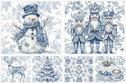 Christmas Swedish Dishcloths for Kitchen - 6PCS Blue Christmas Swedish Cloths for Washing Dishes, Nutcracker Snowman Washable Cleaning Sponge Gifts, Xmas Reusable Dish Towels for Home