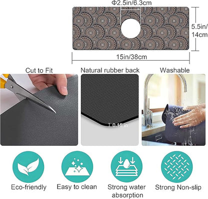 Kitchen Sink Splash Guard Faucet Mat Super Absorbent Fast Drying Mat Sink Gadgets Splash Guard Behind Faucet Drip Catcher for Kitchen (Grey, 15x5.5in)