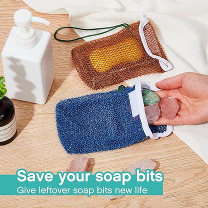 8 Pcs Soap Saver Pouch Body Scrubber Exfoliator and Holder Loofah Savers for Bar Wash Soap Bag with Rope Exfoliating Sponge for Bath Shower Travel Face Hand Women, 8 Colors