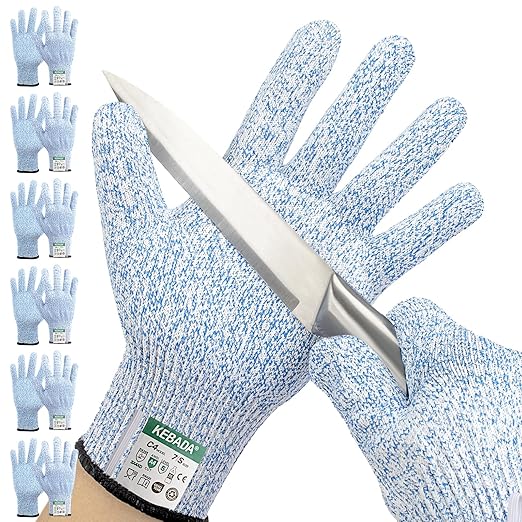 Kebada Cut Resistant Gloves, 100% Food Grade Cutting Gloves, ANSI A4 Level 5 Protection Anti Cut, Glass-Free and Steel-Free, Model C4, 6 Pairs, X-Large