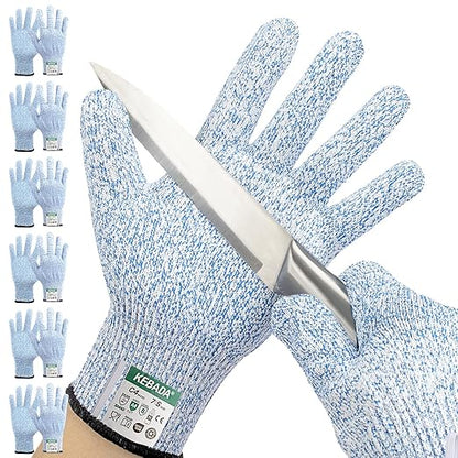 Kebada Cut Resistant Gloves, 100% Food Grade Cutting Gloves, ANSI A4 Level 5 Protection Anti Cut, Glass-Free and Steel-Free, Model C4, 6 Pairs, Medium