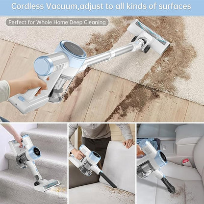 Cordless Stick Vacuum Cleaner, 45KPA Powerful Suction 50Mins Runtime, Lightweight 6-in-1 Vacuum with LED Touch Screen Anti-Tangle for Pet Hair Hard Floor Carpet Home Car