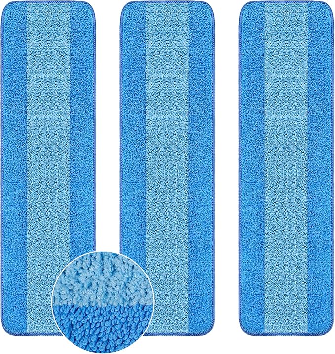 Wlich 3 Pack Microfiber Cleaning Pads are Compatible with Bona Mop,18 Inch Replaceable Mop Pad Refill,Washable & Reusable Blue Microfiber Mop Pads for Hardwood and Hard-Surface Floors
