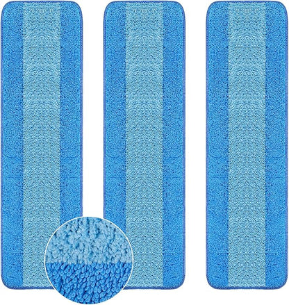 Wlich 3 Pack Microfiber Cleaning Pads are Compatible with Bona Mop,18 Inch Replaceable Mop Pad Refill,Washable & Reusable Blue Microfiber Mop Pads for Hardwood and Hard-Surface Floors