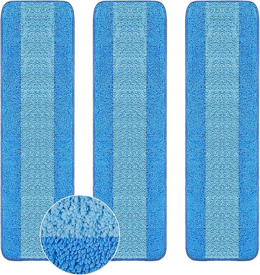 Wlich 3 Pack Microfiber Cleaning Pads are Compatible with Bona Mop,18 Inch Replaceable Mop Pad Refill,Washable & Reusable Blue Microfiber Mop Pads for Hardwood and Hard-Surface Floors
