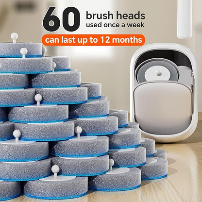 CTIME Disposable Toilet Brush Family Set Includes 60 Brush Heads, a Stylish Brush Handle, an Automatically Opening Replacement Brush Head Storage Box. Suitable for Bathrooms, Toilets and RVs