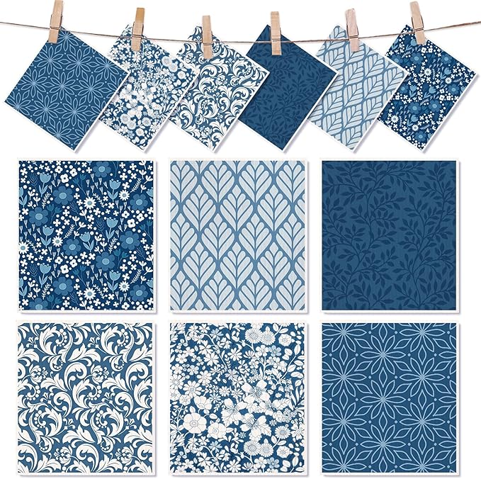 AnyDesign Blue Floral Swedish Dishcloths White Flower Cotton Kitchen Towel Reusable Absorbent Dish Towel for Spring Summer Home Kitchen Housewarming Cleaning, 7 x 8 Inch, 6 Pcs