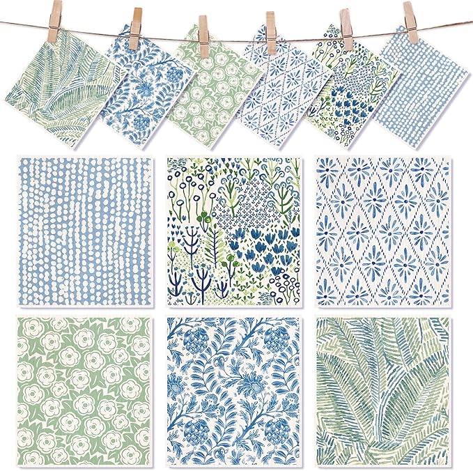 AnyDesign 6 Pcs Green Blue Floral Swedish Dishcloths Spring Flower Cotton Kitchen Towel Reusable Absorbent Dish Towel for Home Kitchen Housewarming Cleaning, 7 x 8 Inch