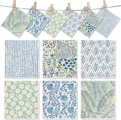 AnyDesign 6 Pcs Green Blue Floral Swedish Dishcloths Spring Flower Cotton Kitchen Towel Reusable Absorbent Dish Towel for Home Kitchen Housewarming Cleaning, 7 x 8 Inch