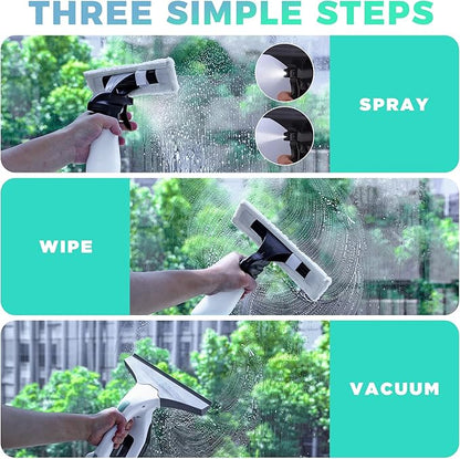 HAUSHOF Electric Window Vacuum Squeegee 11", Vacuum Squeegee Cordless Cleaner Tool Set, Window Vac with 300ml Spray Bottle & 100ml Water Tank for Mirror, Countertop, Showers