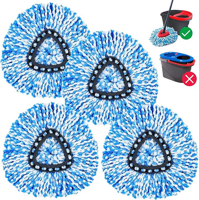Spin Mop Replacement Head,Thick Microfiber Refills for O-Cedar Spin Mop,4-Pack Washable & Reusable for Hardwood/Tile Floors, Exact Fit for 1-Tank System (Blue)