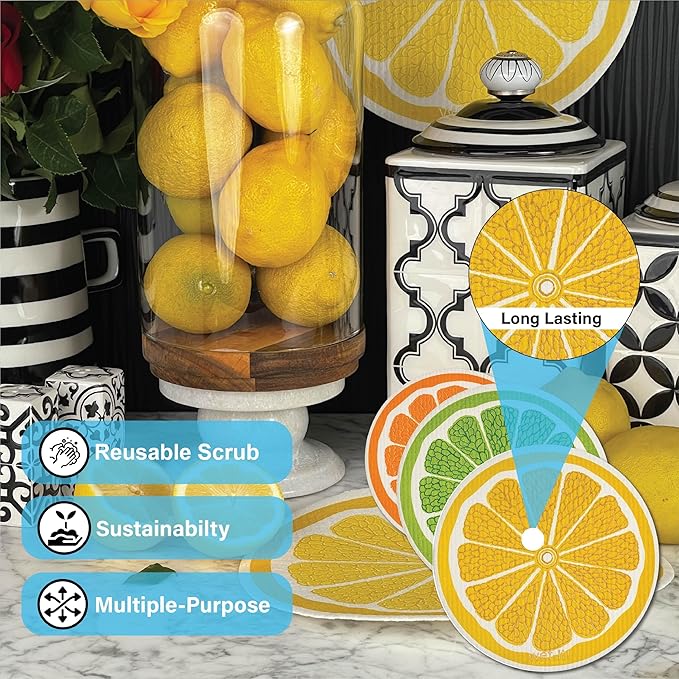 Wet-It! Swedish Dishcloth Set (Orange Lemon Lime) - Reusable, Super Absorbent Cleaning Cloths for Kitchen and Home Use, Perfect for Dishes, Surfaces, and Daily Cleaning Tasks