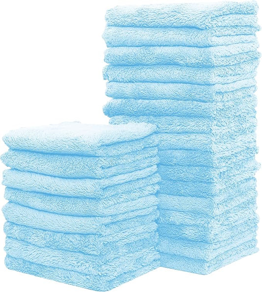 24 Pack Kitchen Dishcloths - Does Not Shed Fluff - Reusable Dish Towels, Dish cloths, Super Absorbent Coral Fleece Cleaning Cloths, Nonstick Oil Washable Fast Drying, 7 x 9 Inch (Aquamarine)