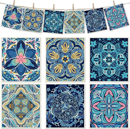 6 Packs Swedish Paper Cloths for Kitchen, Reusable Paper Towels Washable Dish Rags, Highly Absorbent Kitchen Towels Quick Drying Swedish Sponge Cleaning Dish Cloths(Blue Retro Floral)