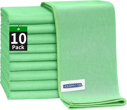 Microfiber Cleaning Cloth, 10 Pack Glasses Cleaning Cloth, 16" ×14" Window Cleaning Rags, Streak Free Lint Free Polishing Cloths Wipes for Eye Glass Stainless Steel Windshield, Sage Green