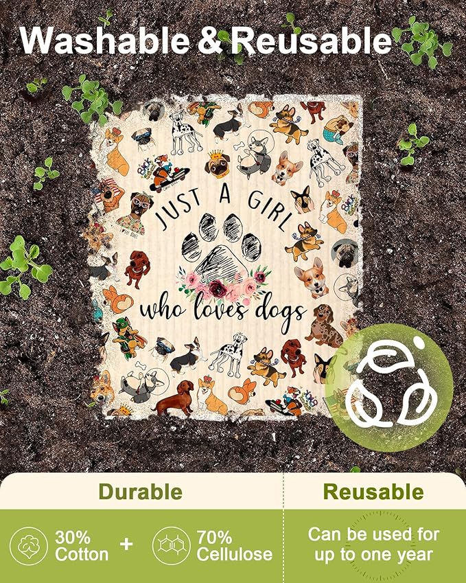 Miss Adola Swedish Dishcloths for Kitchen - 5 Pack Reusable Dish Cloths for Washing Dishes Absorbent Cute Funny Kitchen Towels Cleaning Sponge, Little Puppy