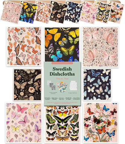Miss Adola 8 Pack Reusable Kitchen Swedish Dishcloths for Washing Dishes Cloths Absorbent Fast Drying Cleaning Sponge Cute Decorate Washable Swedish Towels, Butterfly