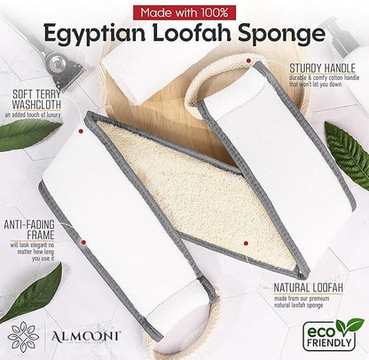 Sturdy Natural Loofah Back Scrubber for Shower for Men, Egyptian Loofah Body Scrubber Exfoliator and Washer for Men to Clean Your Back Deeply Like an Exfoliating Washcloth- 1 Count (1 Pack) - Gray
