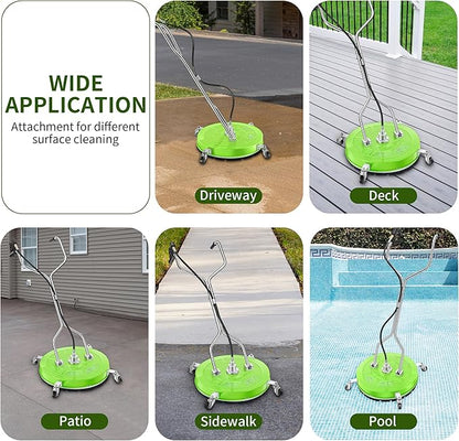 24“ Pressure Washer Surface Cleaner with 4 Wheels - Coated Green Dual Handle Stainless Steel Surface Cleaner for Pressure Washer Attachment for Concrete, Patio, Sidewalk, Deck and Driveways - PWS24G