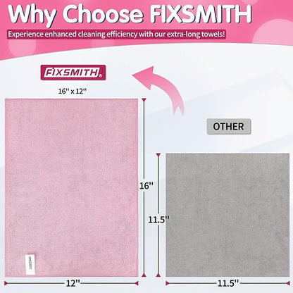 FIXSMITH Pink Microfiber Cleaning Cloth -Pack of 12, Highly Absorbent Cleaning Rags, 16"X12" All Purpose Cleaning Towels for Housekeeping, Kitchen, Car, Lint Free and Reusable Microfiber Towels
