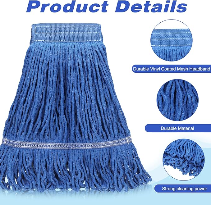 Nuogo 6 Pcs Commercial Mop Head Replacement Floor Cleaning Wet Mop Head Refills Heavy Duty Commercial General Cleaning(Blue)