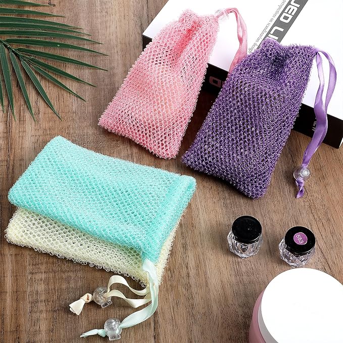 4 Pack Soap Savers for Bar Soap Exfoliating Net Mesh for Shower Holder Mesh Foaming Bag for Bath & Shower (5.5 x 3.5 in, 4 Colors)