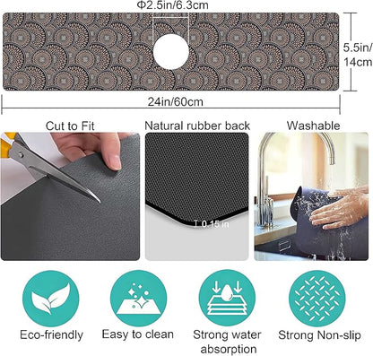 Kitchen Sink Splash Guard Faucet Mat Super Absorbent Fast Drying Mat Sink Gadgets Splash Guard Behind Faucet Drip Catcher for Kitchen (Grey, 23.5x5.5in)