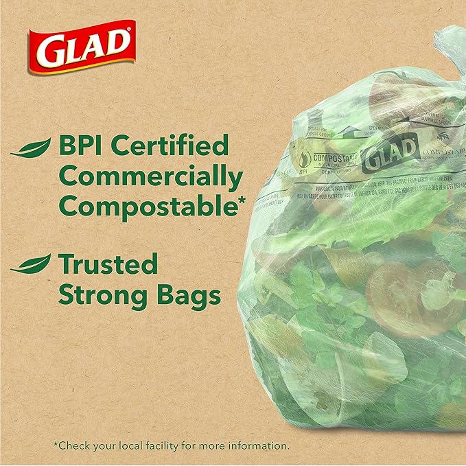 Glad Kitchen Compost Bags, 2.6 Gallon Small Flat Top Bags, Unscented, 22 Count (Package May Vary)