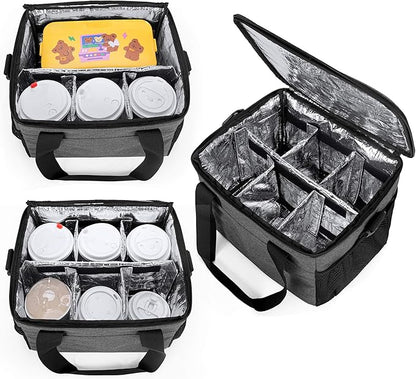 Trunab Reusable 6 Cups Drink Carrier for Delivery Insulated Drink Caddy with Handle and Shoulder Strap, Adjustable Dividers, Beverages Carrier Tote Bag, for Daily Life Takeout, Outdoors, Travel