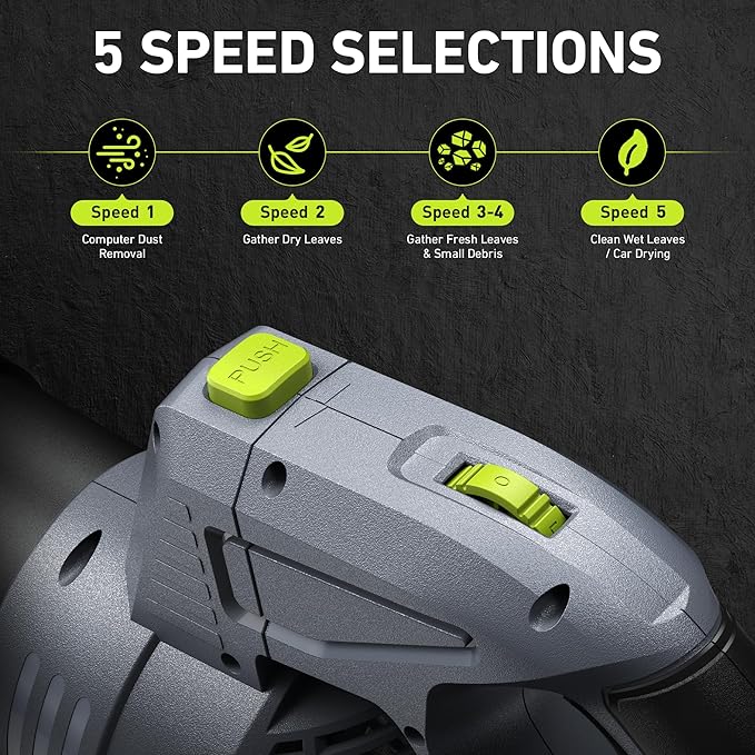 Taskstar Leaf Blower Cordless, Swivel Head Design, 550 CFM Electric Blower w/2 Pcs 4.0 Ah Battery & Charger, Lightweight 3.7 Lbs Handheld Mini Leaf Blower, 5-Speed Blowers for Lawn Care Car Patio Yard
